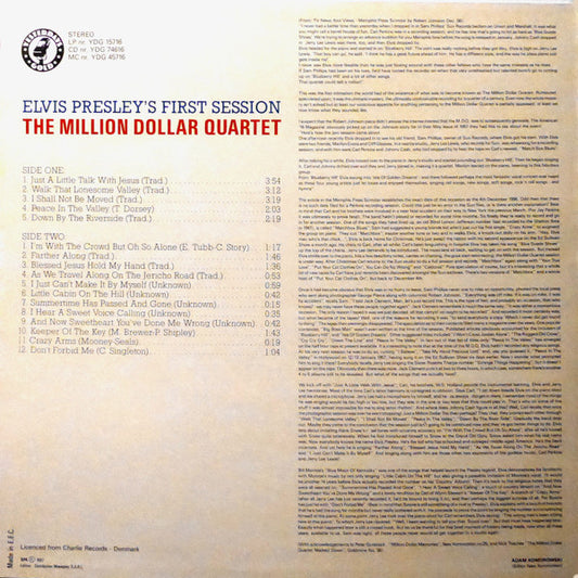 Elvis Presley, Jerry Lee Lewis, Carl Perkins, Johnny Cash : Elvis Presley's First Session The Million Dollar Quartet (LP, Album, RE)