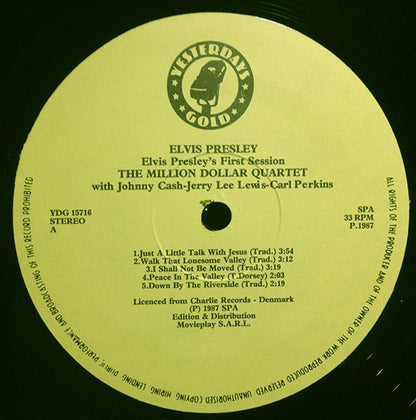 Elvis Presley, Jerry Lee Lewis, Carl Perkins, Johnny Cash : Elvis Presley's First Session The Million Dollar Quartet (LP, Album, RE)