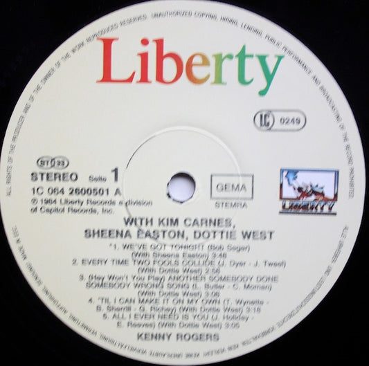 Kenny Rogers With Kim Carnes, Sheena Easton & Dottie West : Duets (LP, Comp)