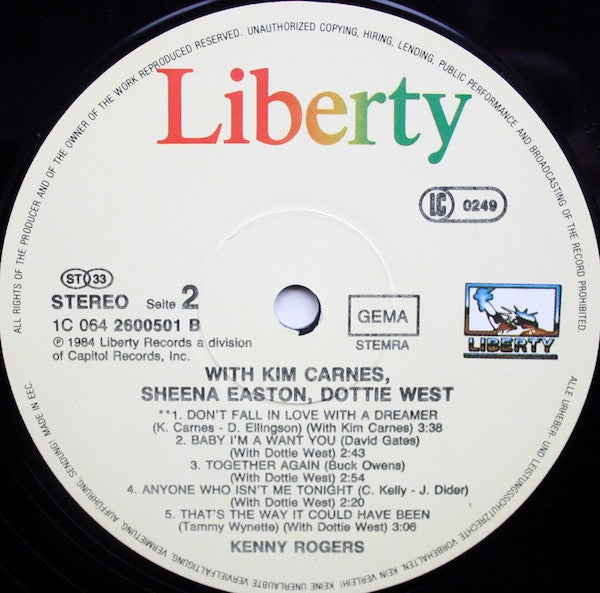 Kenny Rogers With Kim Carnes, Sheena Easton & Dottie West : Duets (LP, Comp)