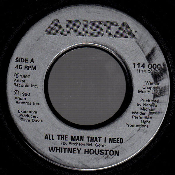 Whitney Houston : All The Man That I Need (7", Single, Jukebox, Sil)