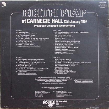 Edith Piaf : Edith Piaf At Carnegie Hall (13th January 1957) (2xLP, Album)