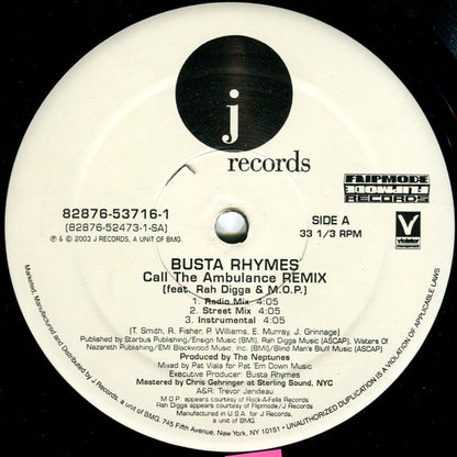 Busta Rhymes Featuring Rah Digga & M.O.P. : Call The Ambulance (Remix) (12")