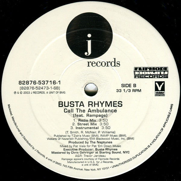 Busta Rhymes Featuring Rah Digga & M.O.P. : Call The Ambulance (Remix) (12")