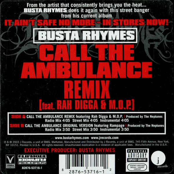 Busta Rhymes Featuring Rah Digga & M.O.P. : Call The Ambulance (Remix) (12")