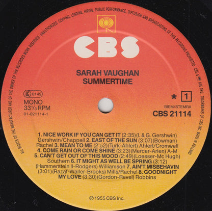 Sarah Vaughan : Summertime (LP, Comp, Mono)