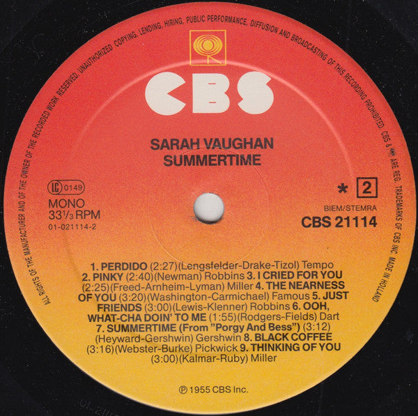 Sarah Vaughan : Summertime (LP, Comp, Mono)