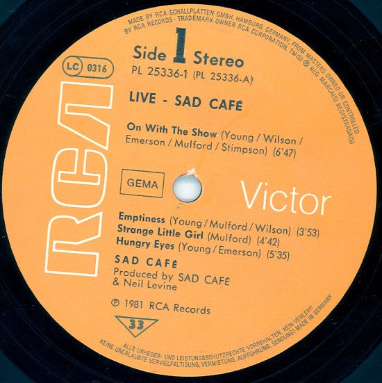 Sad Café : Live In Concert (2xLP, Album)