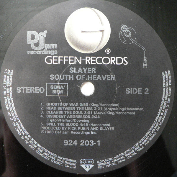 Slayer : South Of Heaven (LP, Album, RSA)