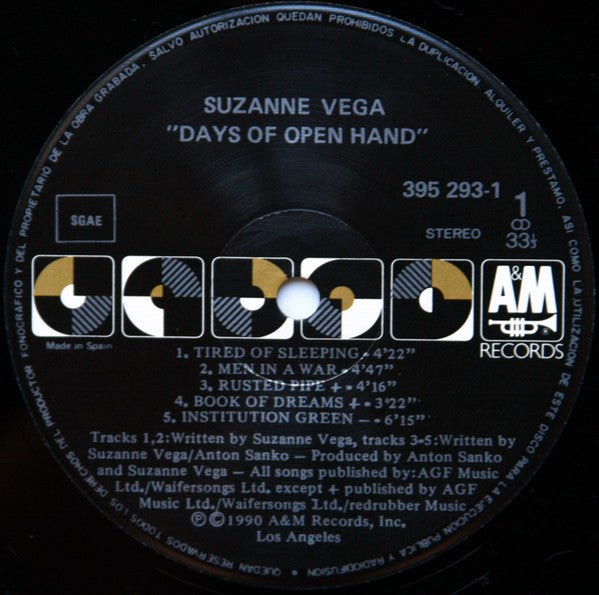 Suzanne Vega : Days Of Open Hand (LP, Album)