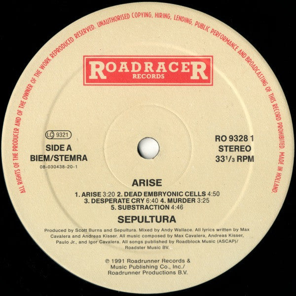 Sepultura : Arise (LP, Album)