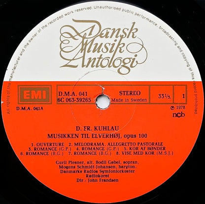 Daniel Friedrich Rudolph Kuhlau, Bodil Gøbel, Gurli Plesner, Mogens Schmidt Johansen, Danmarks Radios Symfoniorkester, Radiokoret, John Frandsen : Musikken Til Skuespillet "Elverhøj" (LP, Album)