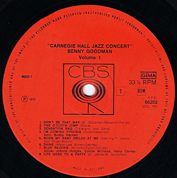 Benny Goodman : The Famous 1938 Carnegie Hall Jazz Concert (2xLP, Gat)