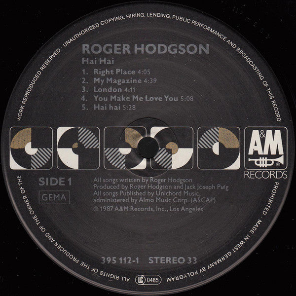 Roger Hodgson : Hai Hai (LP, Album)