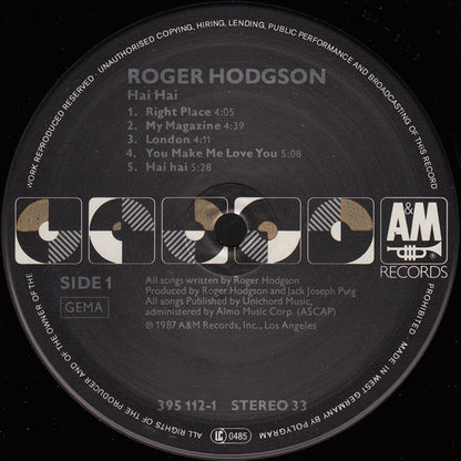 Roger Hodgson : Hai Hai (LP, Album)