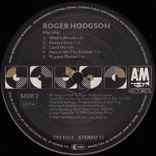 Roger Hodgson : Hai Hai (LP, Album)