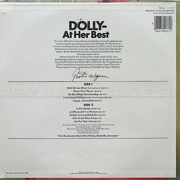 Dolly Parton : The Best Of Dolly Parton (LP, Comp, RE)