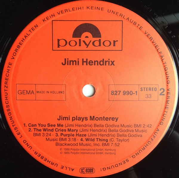 Jimi Hendrix : Jimi Plays Monterey (Original Motion Picture Sound Track) (LP, Album, RM)