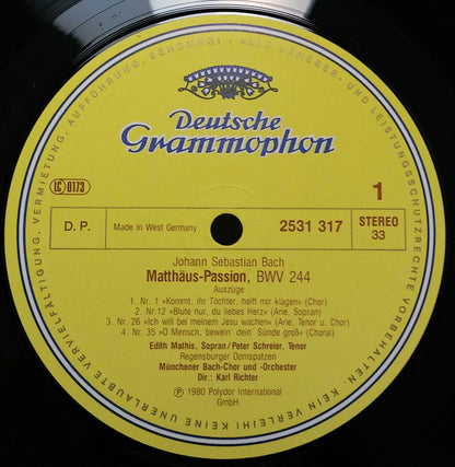 Johann Sebastian Bach - Karl Richter, Münchener Bach-Orchester, Münchener Bach-Chor : Matthäus-Passion = St. Matthew Passion - Auszüge = Excerpts (LP)