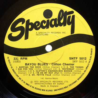 Clifton Chenier : Bayou Blues  (LP, Comp, RM)