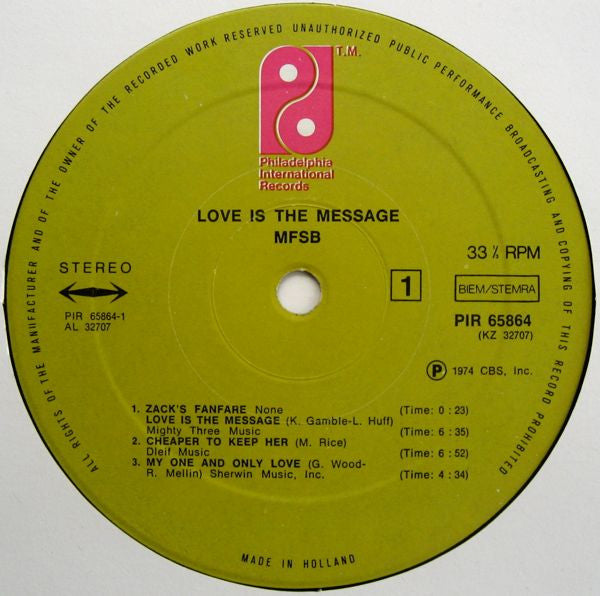 MFSB : Love Is The Message (LP, Album, RP)