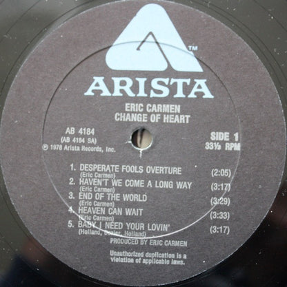 Eric Carmen : Change Of Heart (LP, Album, All)