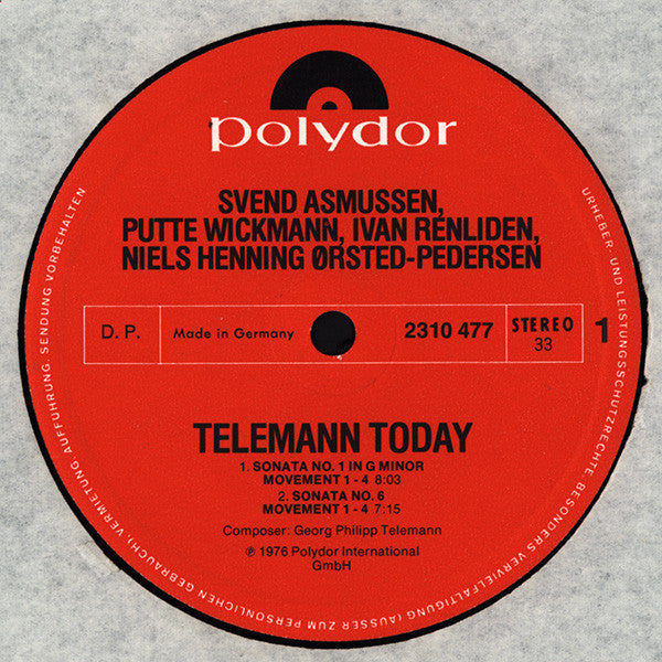 Georg Philipp Telemann, Svend Asmussen, Putte Wickmann*, Ivan Renliden, Niels Henning Ørsted-Pedersen* : Telemann Today (LP, Album)