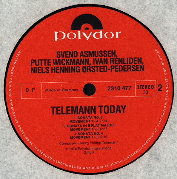 Georg Philipp Telemann, Svend Asmussen, Putte Wickmann*, Ivan Renliden, Niels Henning Ørsted-Pedersen* : Telemann Today (LP, Album)