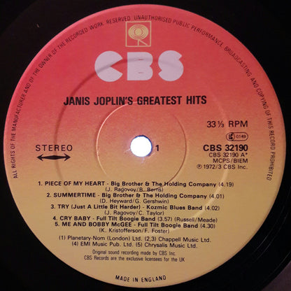 Janis Joplin : Janis Joplin's Greatest Hits (LP, Comp, RE)