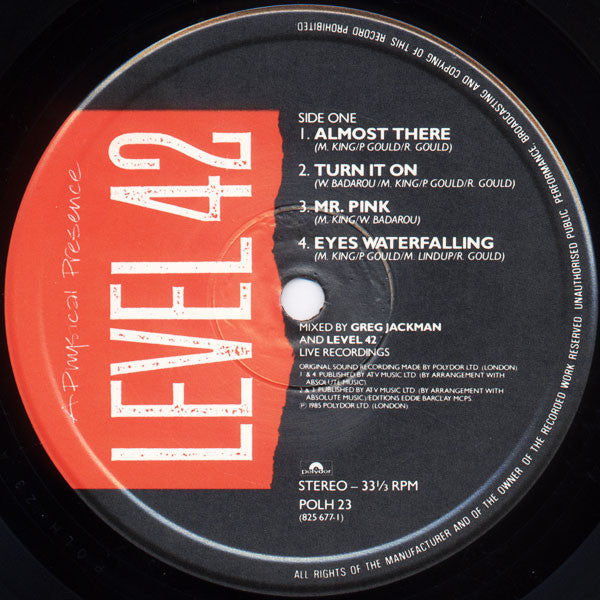 Level 42 : A Physical Presence (2xLP, Album)