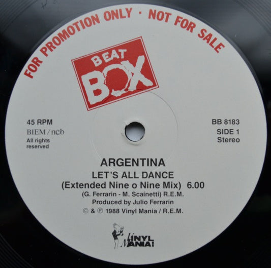 Argentina : Let's All Dance (12", Maxi, Promo)