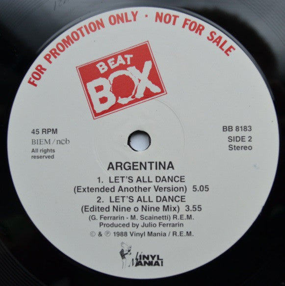 Argentina : Let's All Dance (12", Maxi, Promo)