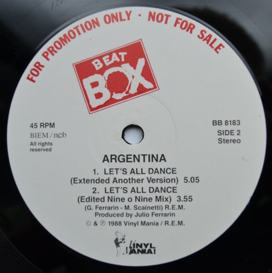 Argentina : Let's All Dance (12", Maxi, Promo)