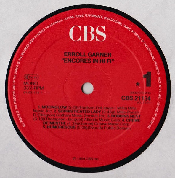 Erroll Garner : Encores In Hi Fi (LP, Album, Mono, RE)