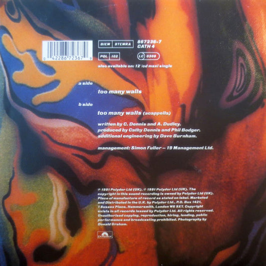 Cathy Dennis : Too Many Walls (7", Single)