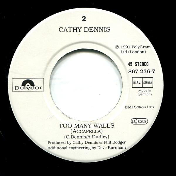 Cathy Dennis : Too Many Walls (7", Single)