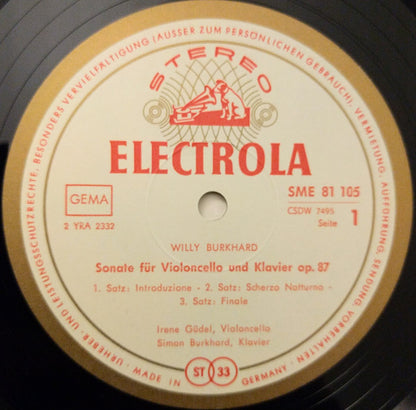 Willy Burkhard : Sonate Für Violoncello Und Klavier Op. 87 / Suite Für Flöte Solo Op. 98 / Serenade Für Flöte Und Klarinette Op. 92 (LP, Album)