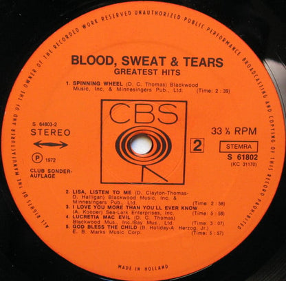 Blood, Sweat And Tears : Blood, Sweat & Tears Greatest Hits (LP, Comp, Club)