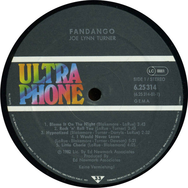 Joe Lynn Turner and Fandango (6) : Fandango - Joe Lynn Turner (LP, Comp)