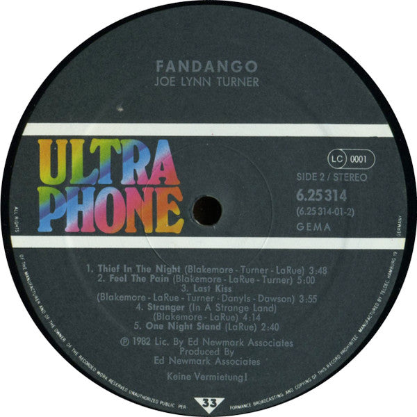 Joe Lynn Turner and Fandango (6) : Fandango - Joe Lynn Turner (LP, Comp)