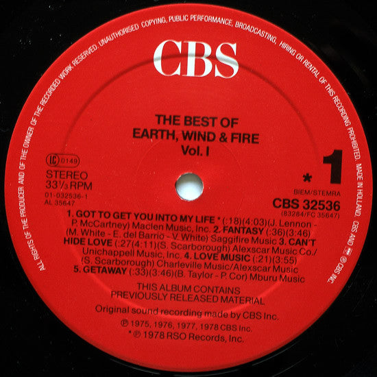 Earth, Wind & Fire : The Best Of Earth, Wind & Fire Vol. I (LP, Album, Comp, RE, Gat)