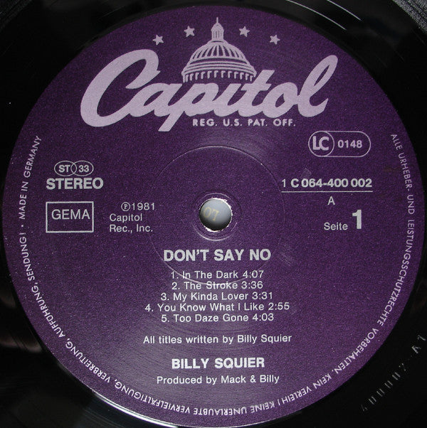 Billy Squier : Don't Say No (LP, Album)
