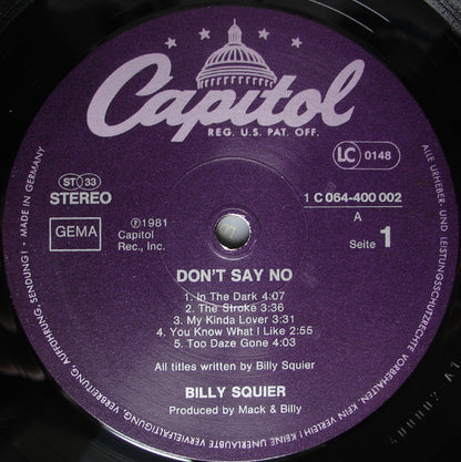 Billy Squier : Don't Say No (LP, Album)