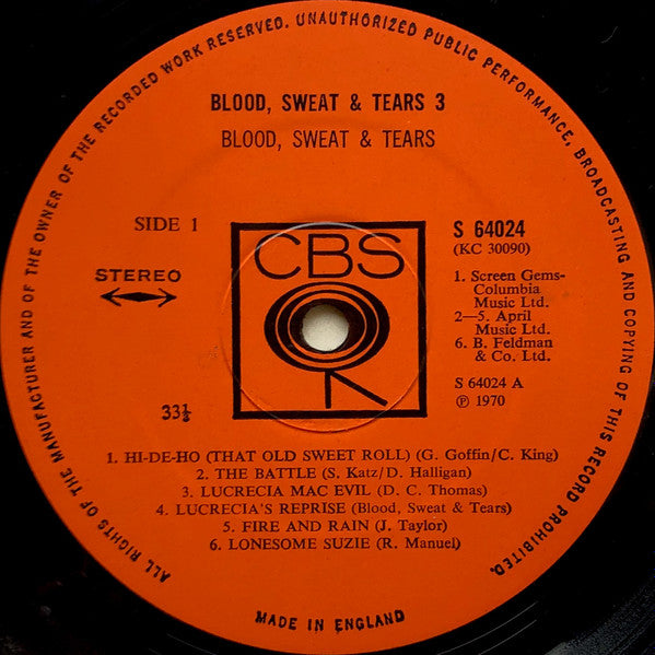 Blood, Sweat And Tears : Blood, Sweat & Tears 3 (LP, Album, Gat)