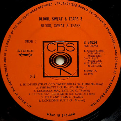 Blood, Sweat And Tears : Blood, Sweat & Tears 3 (LP, Album, Gat)