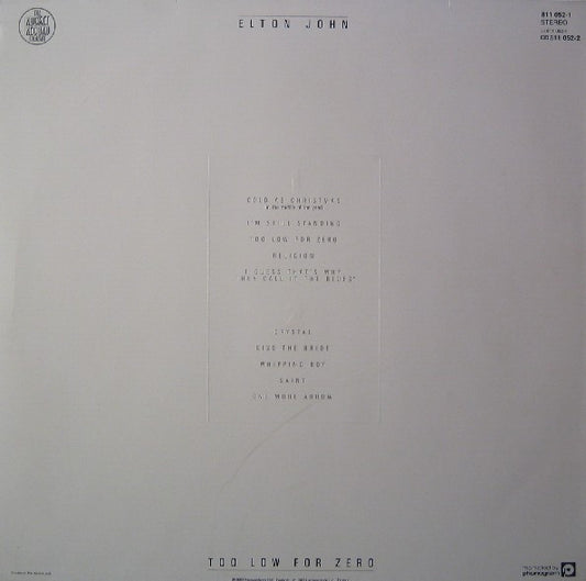 Elton John : Too Low For Zero (LP, Album)