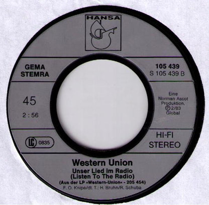 Western Union (3) : Auf Der Autobahn (On The Road Again) / Unser Lied Im Radio (Listen To The Radio) (7", Single)