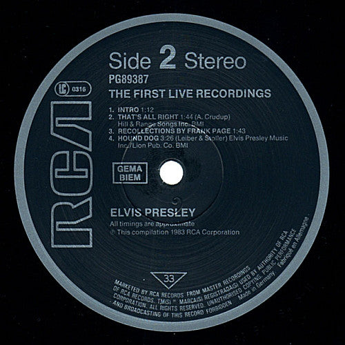 Elvis Presley : The First Live Recordings  (LP, Album)