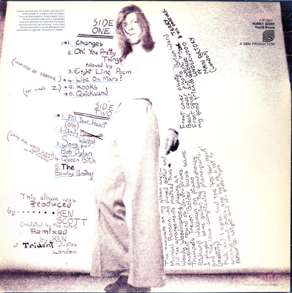 David Bowie : Hunky Dory (LP, Album, RE)