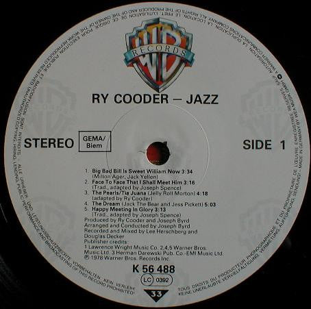 Ry Cooder : Jazz (LP, Album, RE)